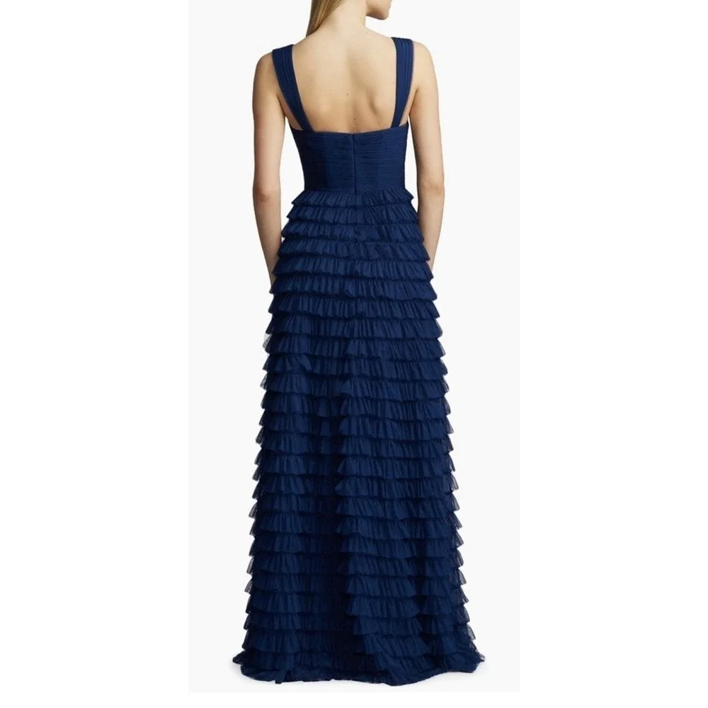 Zac Posen $795 Tiered Ruffle Midnight Navy Gown Dress 14 NWT - Picture 4 of 12